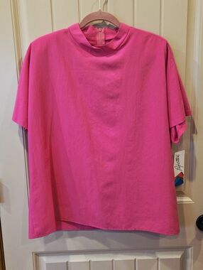 NWT Vintage Pykettes Hot Pink Mock Neck Blouse Size 18 Made in USA Retro